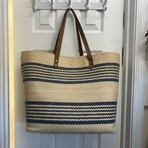 Blue and Tan Striped Beach Bag